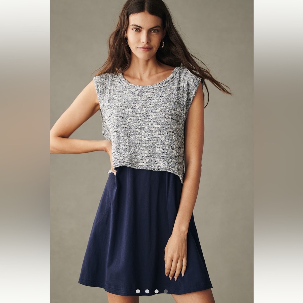 Daily Practice Blue Sweater Overlay Dress